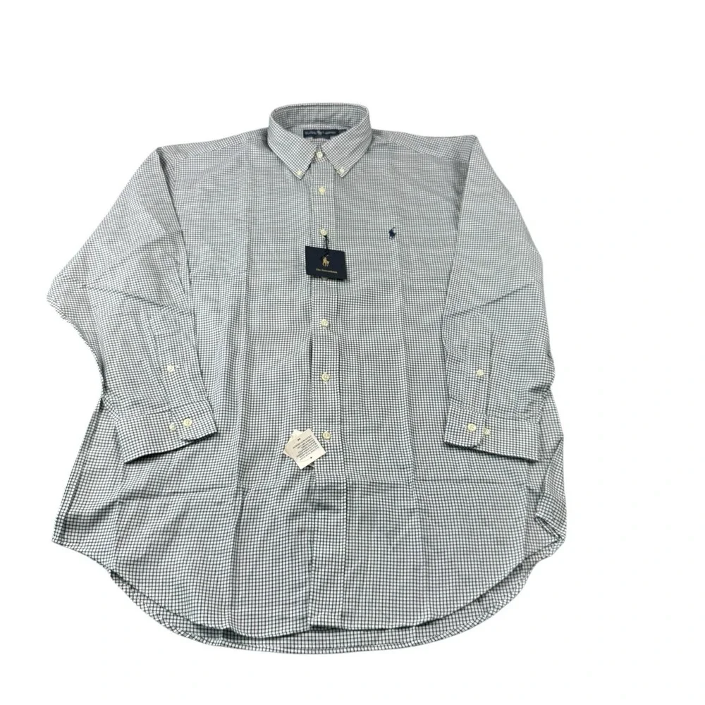 Polo Ralph Lauren White Blue Green Check VTG Yarmouth Button Front Size 16.5 NWT